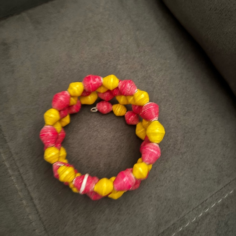 Handmade in Rwanda Pink and Yellow Beaded Bracelet